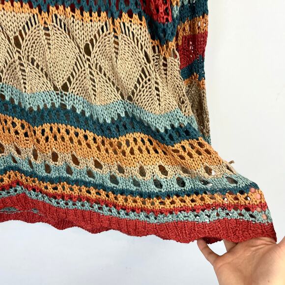 Umgee Multicolor Crochet Stripe Pullover Sweater With Scalloped Hem - Picture 7 of 12